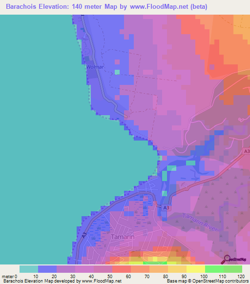 Barachois,Mauritius Elevation Map