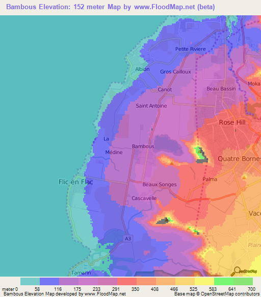 Bambous,Mauritius Elevation Map