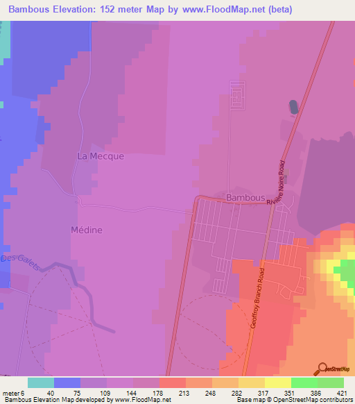 Bambous,Mauritius Elevation Map