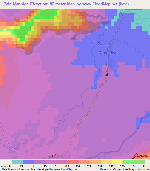 Baie Mannioc,Mauritius Elevation Map
