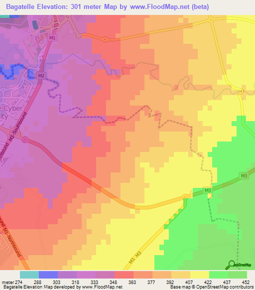 Bagatelle,Mauritius Elevation Map
