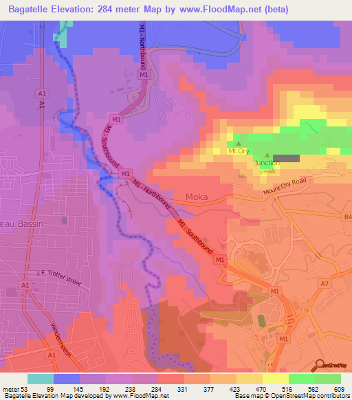 Bagatelle,Mauritius Elevation Map