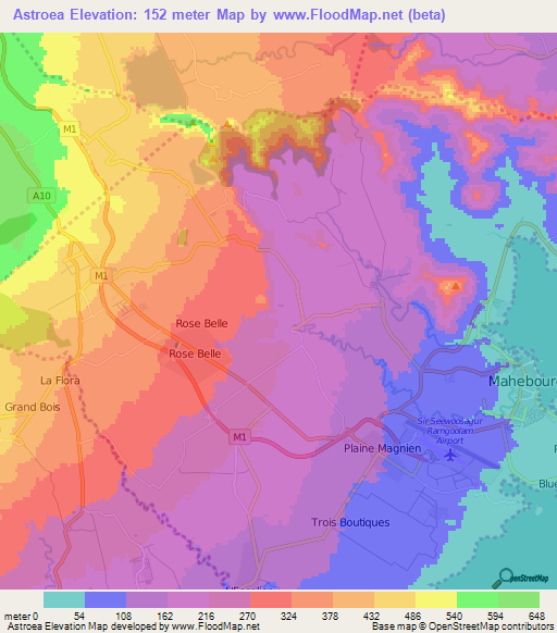 Astroea,Mauritius Elevation Map