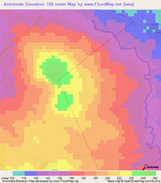 Antoinette,Mauritius Elevation Map