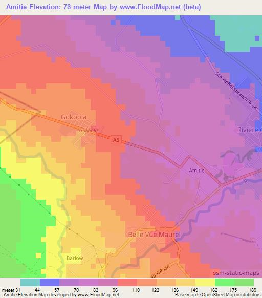 Amitie,Mauritius Elevation Map
