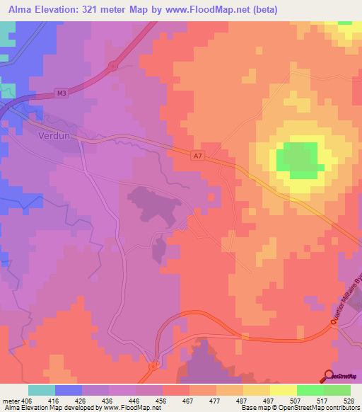 Alma,Mauritius Elevation Map