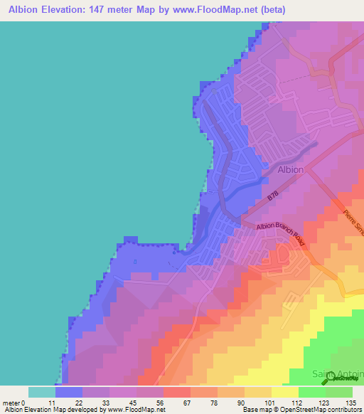 Albion,Mauritius Elevation Map