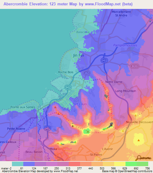 Abercrombie,Mauritius Elevation Map