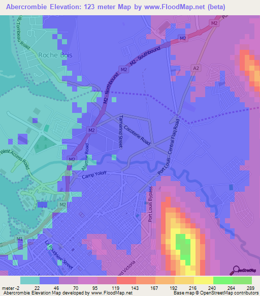 Abercrombie,Mauritius Elevation Map