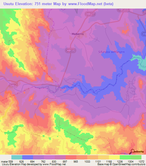 Usutu,Swaziland Elevation Map