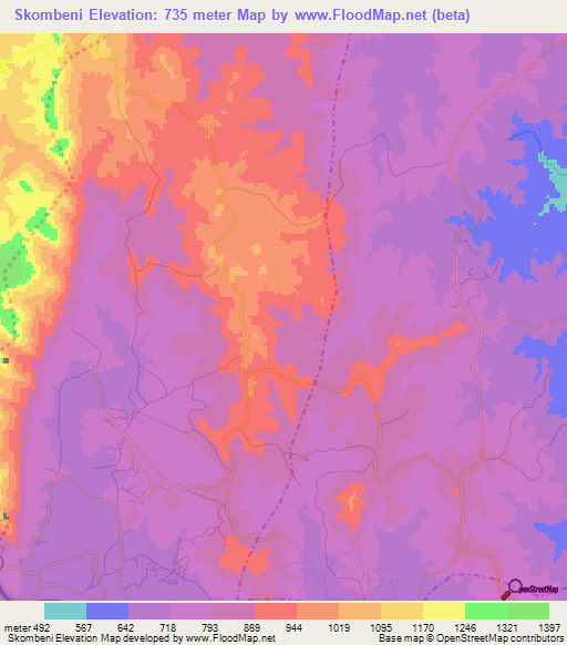 Skombeni,Swaziland Elevation Map