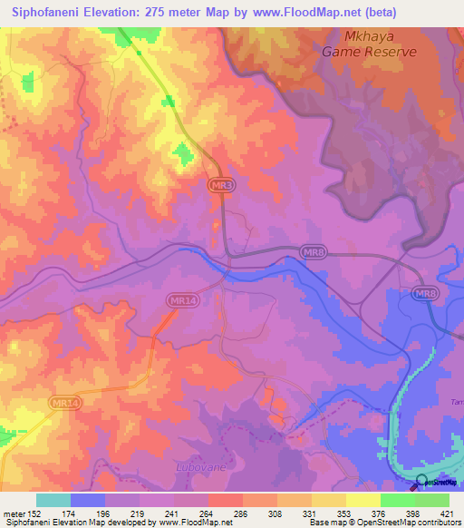 Siphofaneni,Swaziland Elevation Map