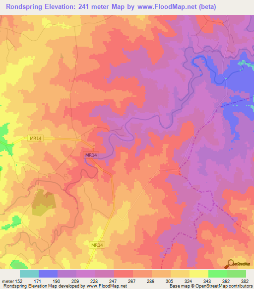 Rondspring,Swaziland Elevation Map