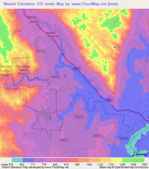Nkanni,Swaziland Elevation Map