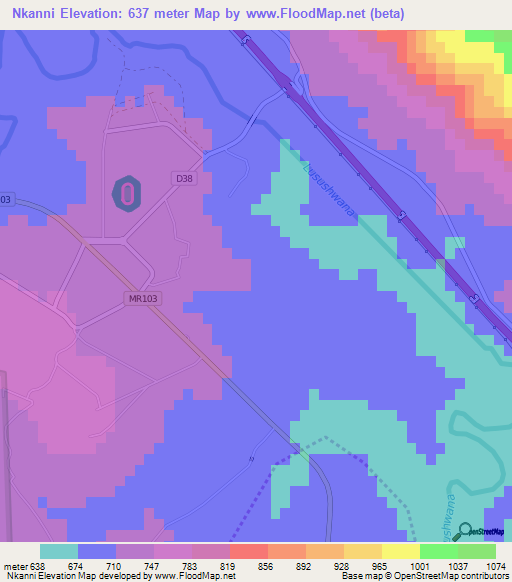 Nkanni,Swaziland Elevation Map
