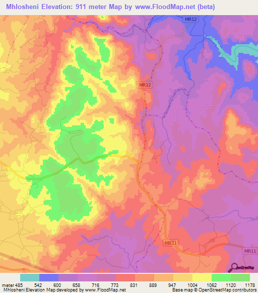 Mhlosheni,Swaziland Elevation Map