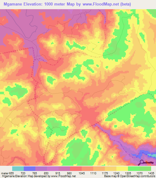 Mgamane,Swaziland Elevation Map