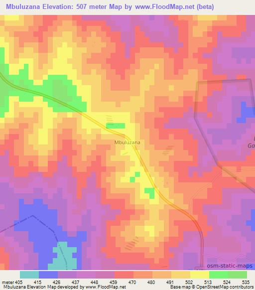 Mbuluzana,Swaziland Elevation Map