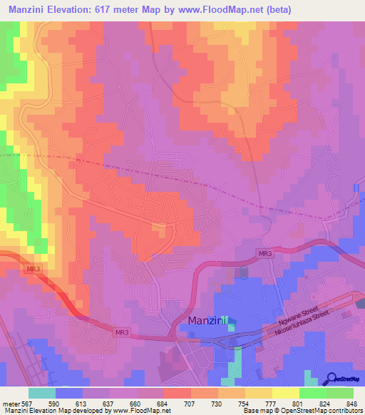 Manzini,Swaziland Elevation Map