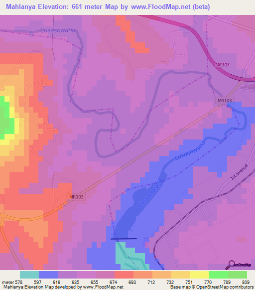 Mahlanya,Swaziland Elevation Map