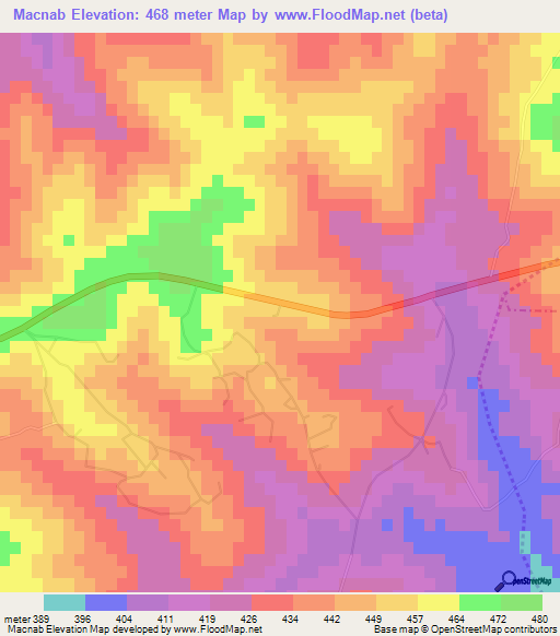 Macnab,Swaziland Elevation Map