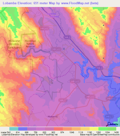 Lobamba,Swaziland Elevation Map
