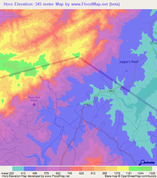 Horo,Swaziland Elevation Map