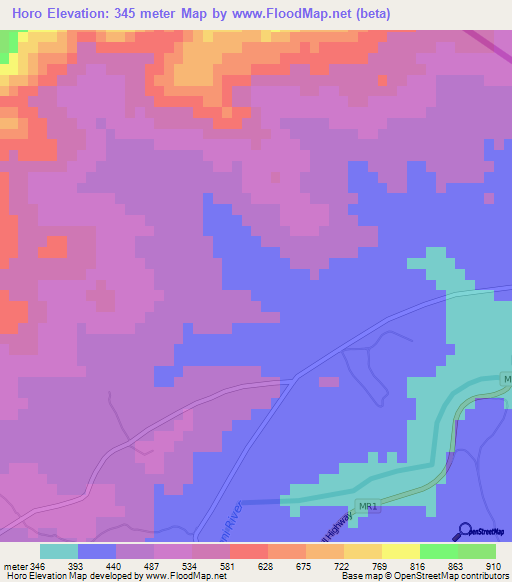 Horo,Swaziland Elevation Map