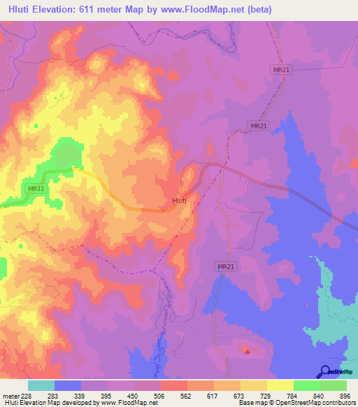 Hluti,Swaziland Elevation Map