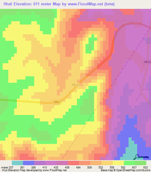 Hluti,Swaziland Elevation Map