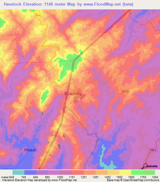 Havelock,Swaziland Elevation Map
