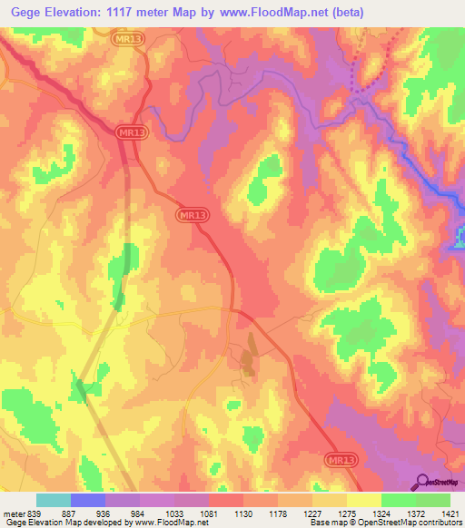 Gege,Swaziland Elevation Map