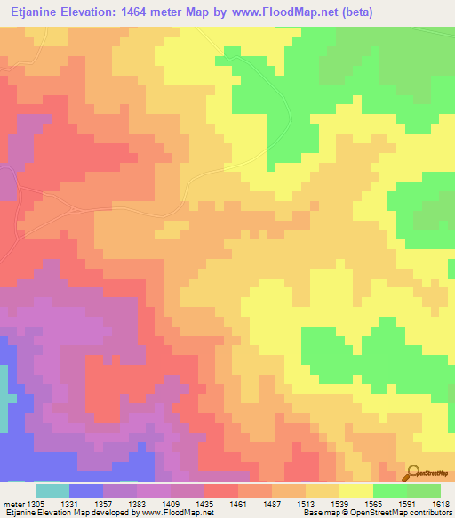 Etjanine,Swaziland Elevation Map