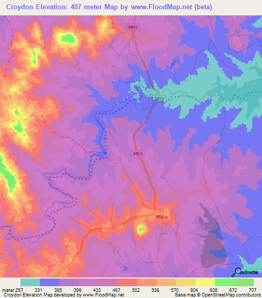 Croydon,Swaziland Elevation Map