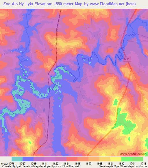 Zoo Als Hy Lykt,South Africa Elevation Map