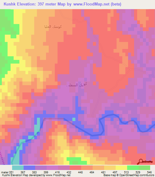 Kushk,Iraq Elevation Map