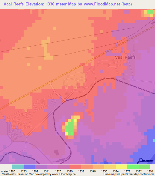 Vaal Reefs,South Africa Elevation Map