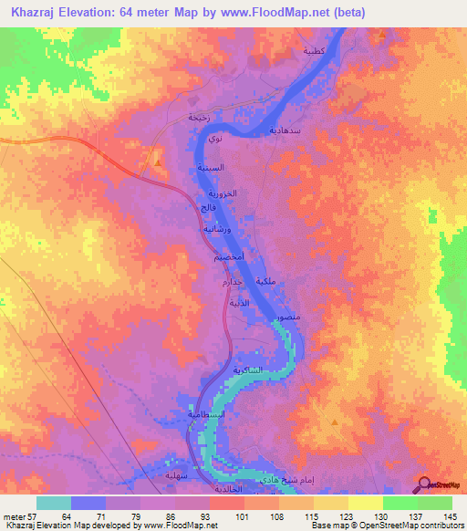 Khazraj,Iraq Elevation Map