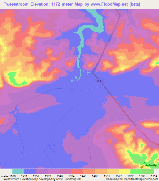 Tweetstroom,South Africa Elevation Map