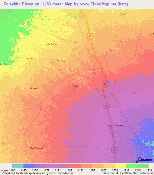 Zoleykha,Iran Elevation Map