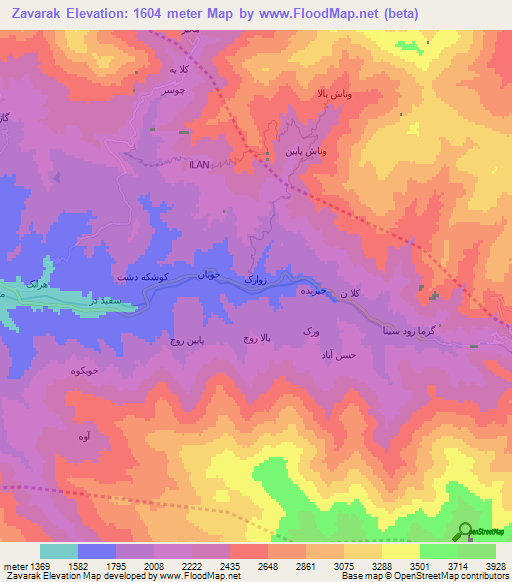 Zavarak,Iran Elevation Map