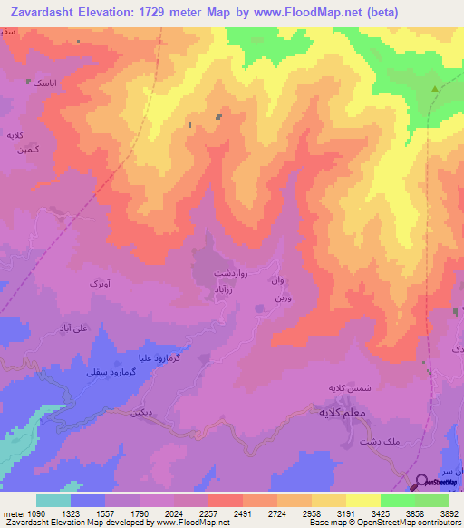 Zavardasht,Iran Elevation Map