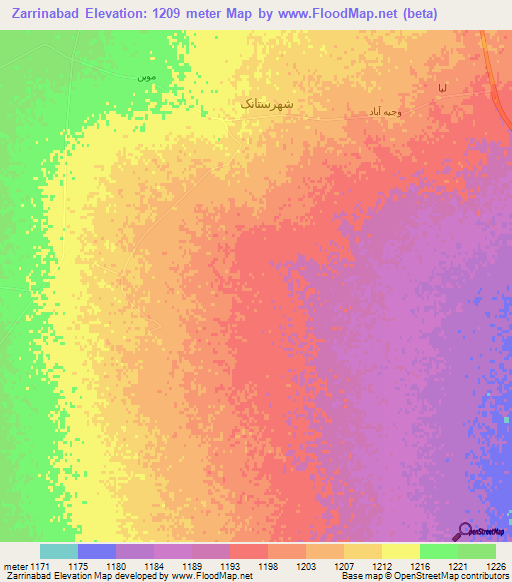 Zarrinabad,Iran Elevation Map