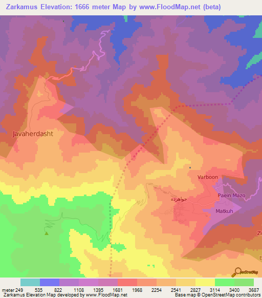 Zarkamus,Iran Elevation Map