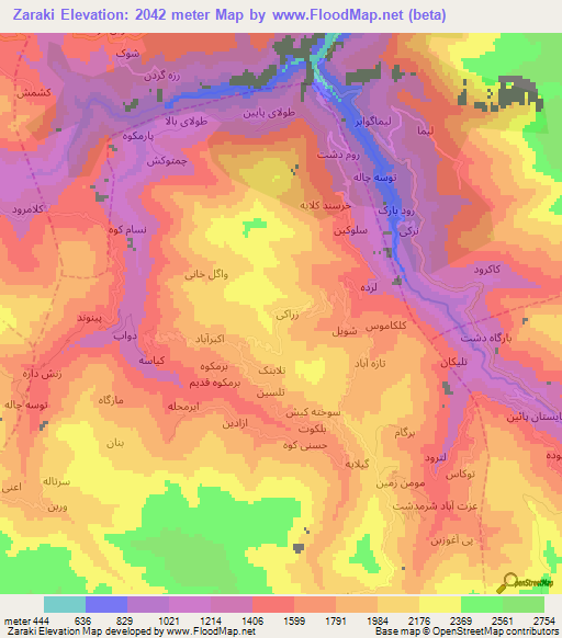 Zaraki,Iran Elevation Map