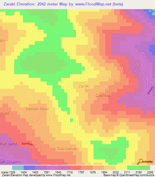 Zaraki,Iran Elevation Map