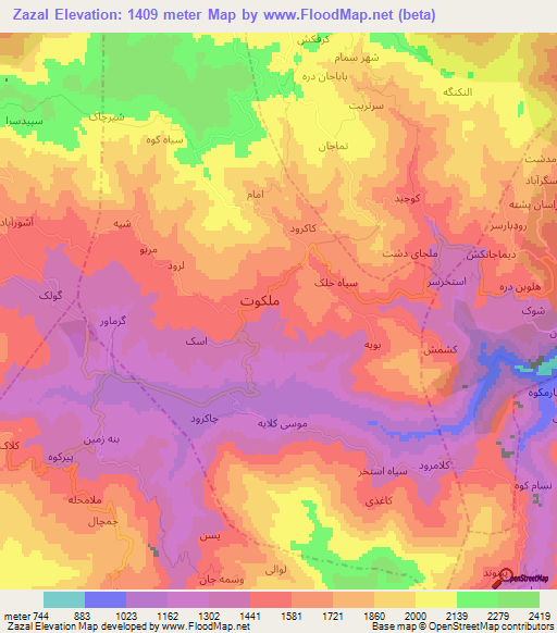 Zazal,Iran Elevation Map