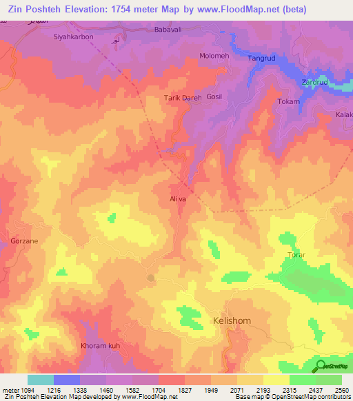 Zin Poshteh,Iran Elevation Map