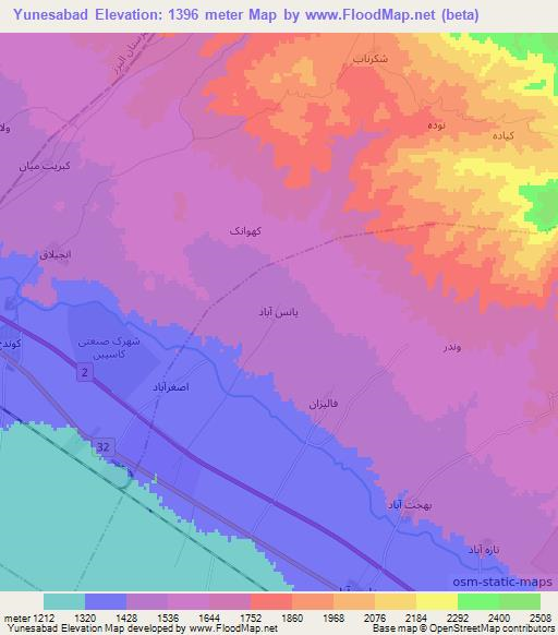 Yunesabad,Iran Elevation Map