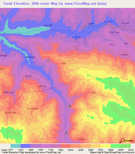 Yerak,Iran Elevation Map